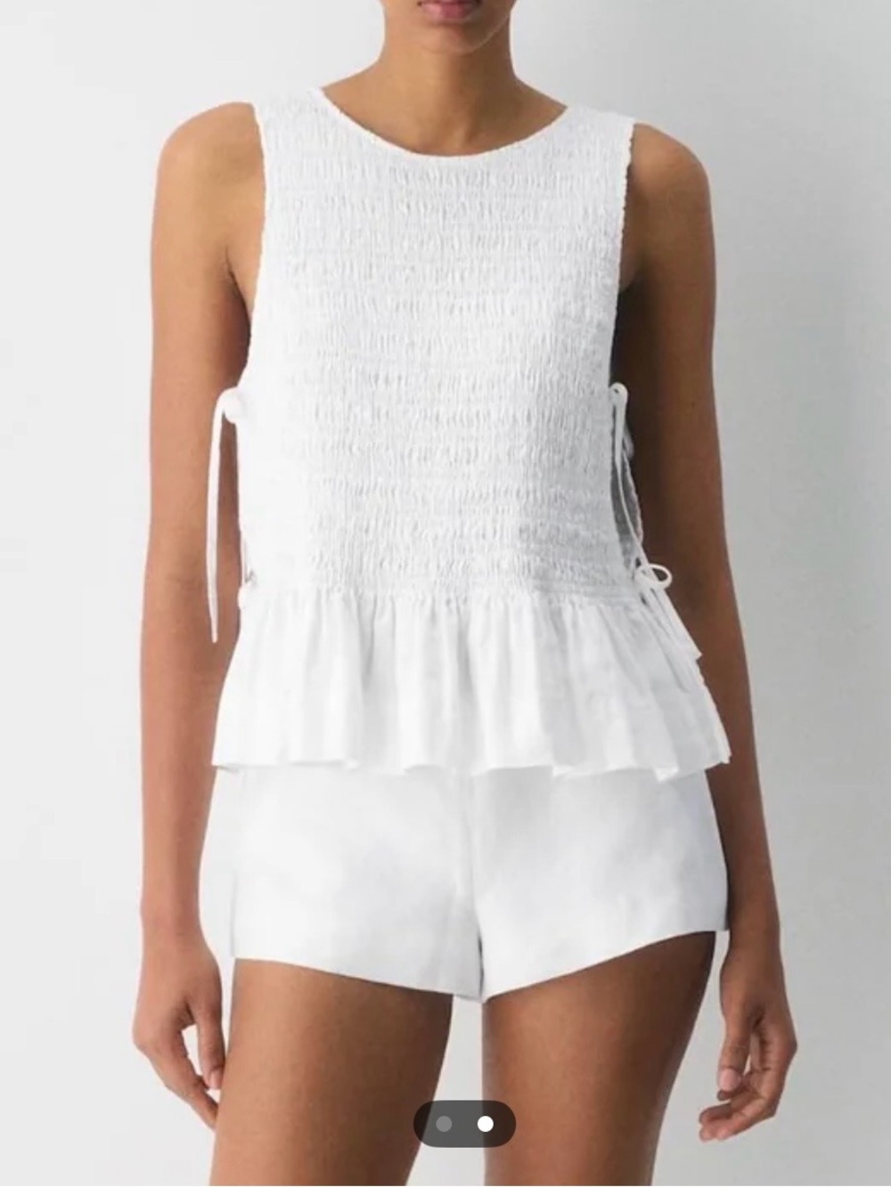 Wilfred White Smocked Peplum Tie-Side Sleeveless Top